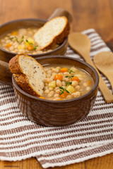 Homemade Vegetable Soup with beans. Selective focus.
