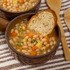 Homemade Vegetable Soup with beans. Selective focus.