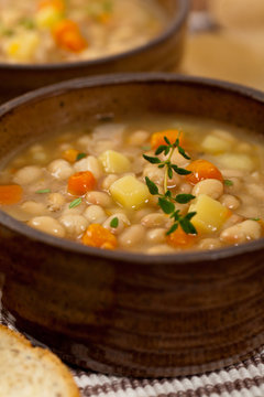 Homemade Vegetable Soup with beans. Selective focus.