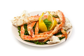 Crab Legs on white background. Selective focus.