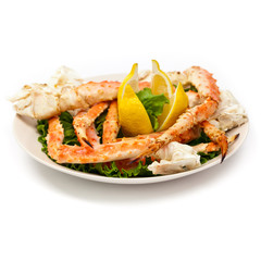 Crab Legs on white background. Selective focus.