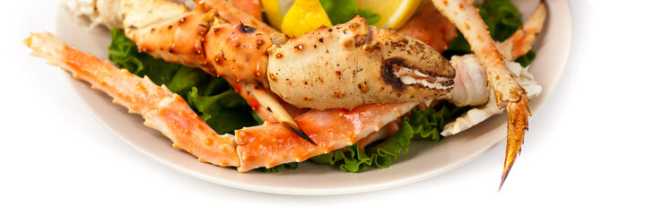 Crab Legs on white background. Selective focus.