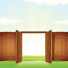 Village Timber Gate. Vector Image for your Design.