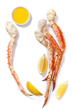 Crab Legs on white background. Selective focus.