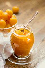 Plum jam in jar, jam of yellow plums
