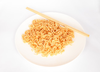 Pure noodle on white plate isolated on white background.