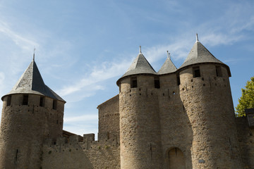 Fototapeta na wymiar towers and walls of the fortified medieval city of Carcassonne, France