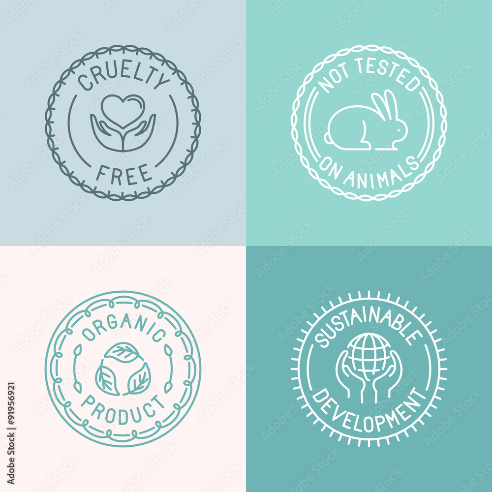 Poster Vector set of badges and emblems in trendy linear style for orga