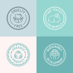 Vector set of badges and emblems in trendy linear style for orga