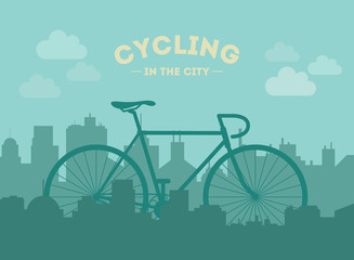 Fototapeta premium Cycling in the city. Flat style illustration.
