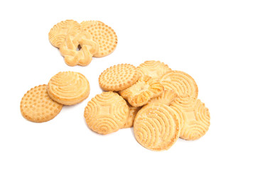 heap of fresh cookies on white