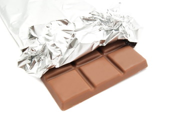 bar of milk chocolate on white