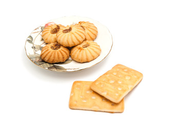 cookies on glass plate on white