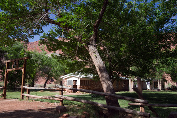 Main house and gate in Lonely Dell Ranch National Historic District at Lee's Ferry in Arizona
