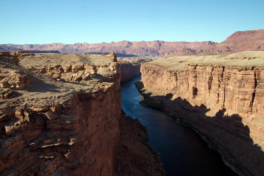 The Colorado River flows through Marble Canyon on its way to the Grand Canyon