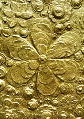 Gold textured floral background surface, flower painting