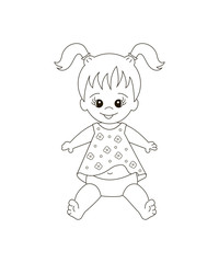 Coloring book. Girl doll toy vector illustration on white background
