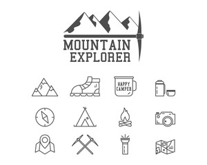 Fototapeta na wymiar Camping mountain explorer camp badge, logo template. Travel