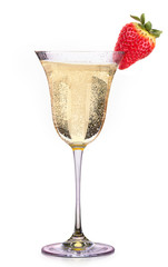 Glass of champagne with strawberry isolated on a white 