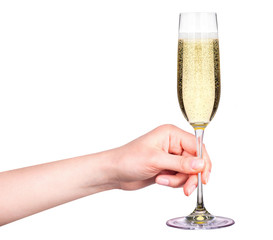 Hand with glass of champagne isolated on a white  © boule1301