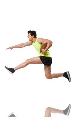 Man playing american football isolated on white