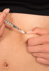 Diabetes patient making insulin shot by single use small needle