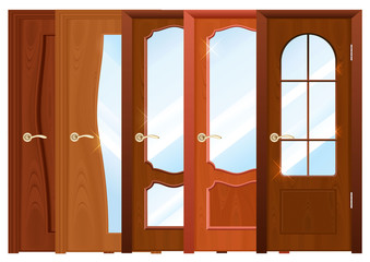 entrance wooden doors on a white background
