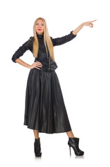 Fototapeta premium Blondie in leatner clothing isolated on white