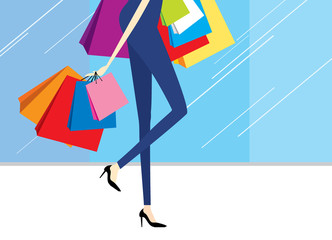 Vector woman with shopping bags