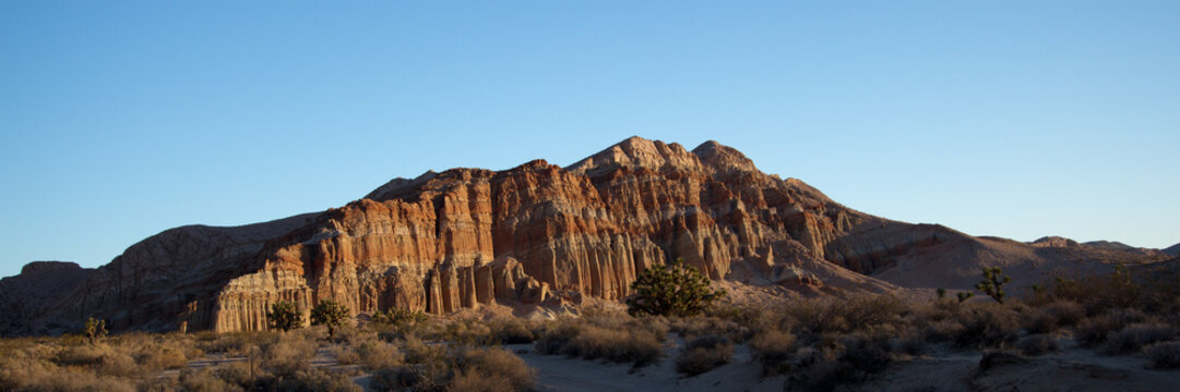 Panorama of the eroded rock walls of Red Rock Canyon State Park in California's Mojave Desert