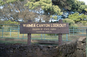 Waimea Canyon Lookout sign board, Kauai, Hawaii