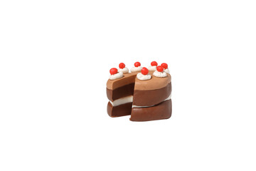 dark chocolate cake model from japanese clay on white background