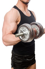 Man with dumbbells isolated on white