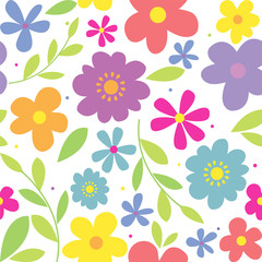 Fototapeta na wymiar Seamless Springtime with Beautiful Flowers Background Illustration EPS 10 & HI-RES JPG Included