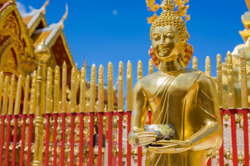 Golden statue of buddha in Wat Phra That Doi Suthep, Chiang Mai Thailand