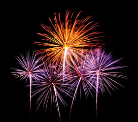 Colorful fireworks of various colors over night sky  - Vibrant c