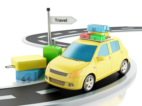 3d car with travel suitcases