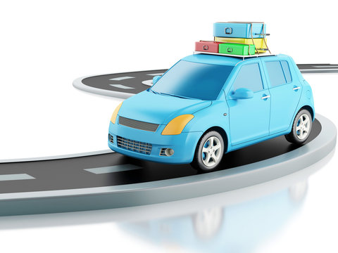3d car with travel suitcases