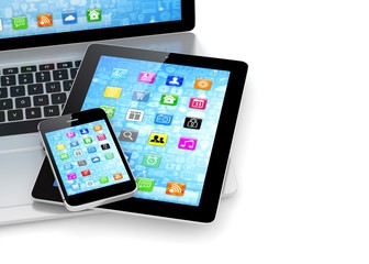 Laptop, phone and tablet pc.
