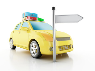 Obraz na płótnie Canvas 3d car with travel suitcases.