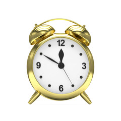 Gold alarm clock on white