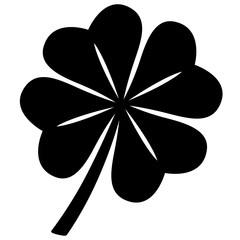 Icon: Vierblättriges Kleeblatt mit Stängel, schwarz - weiß, stilisiert, vereinfacht, Vektor, freigestellt