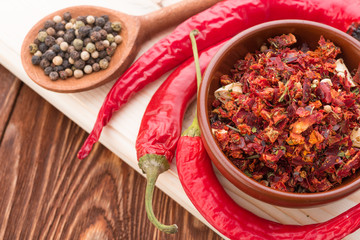 Chili papper on wooden