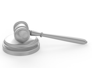steel gavel and soundboard on white background. LAW concept