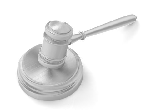 steel gavel and soundboard on white background. LAW concept