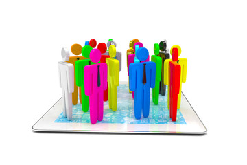 group of people figures on tablet PC, 3d render
