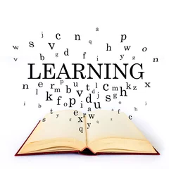 Foto op Plexiglas Learning, word on the book with letters flying © puckillustrations