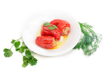 Stuffed bell peppers on a white dish