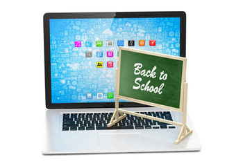 Laptop with chalkboard, back to school, online education concept
