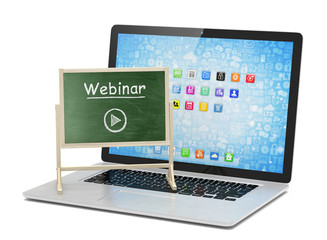 Laptop with chalkboard, webinar, online education concept